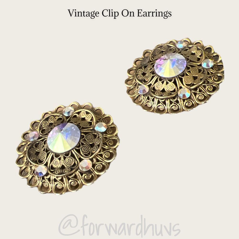 Vintage Mistar Bijoux Clip on Rhinestone Earrings - Read